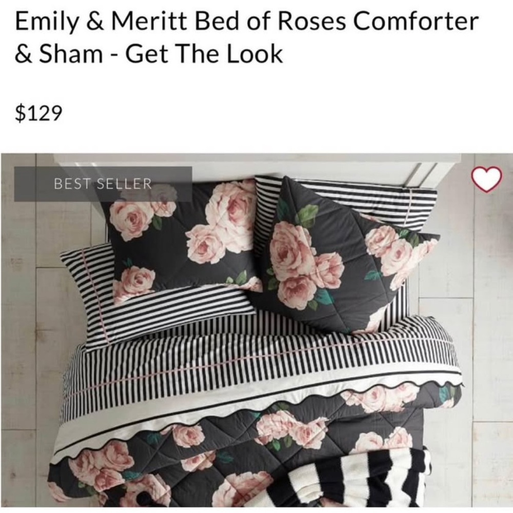 Pottery Barn Teen Black and Pink Comforter Set with Floral Elegance